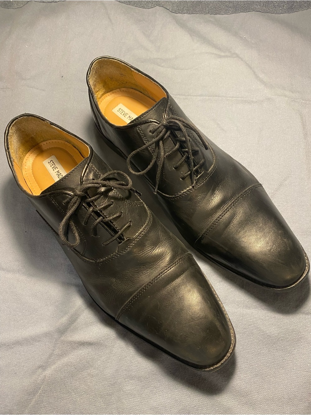 Steve Madden Black Leather Cap-Toe Oxford/Derby Dress Shoes